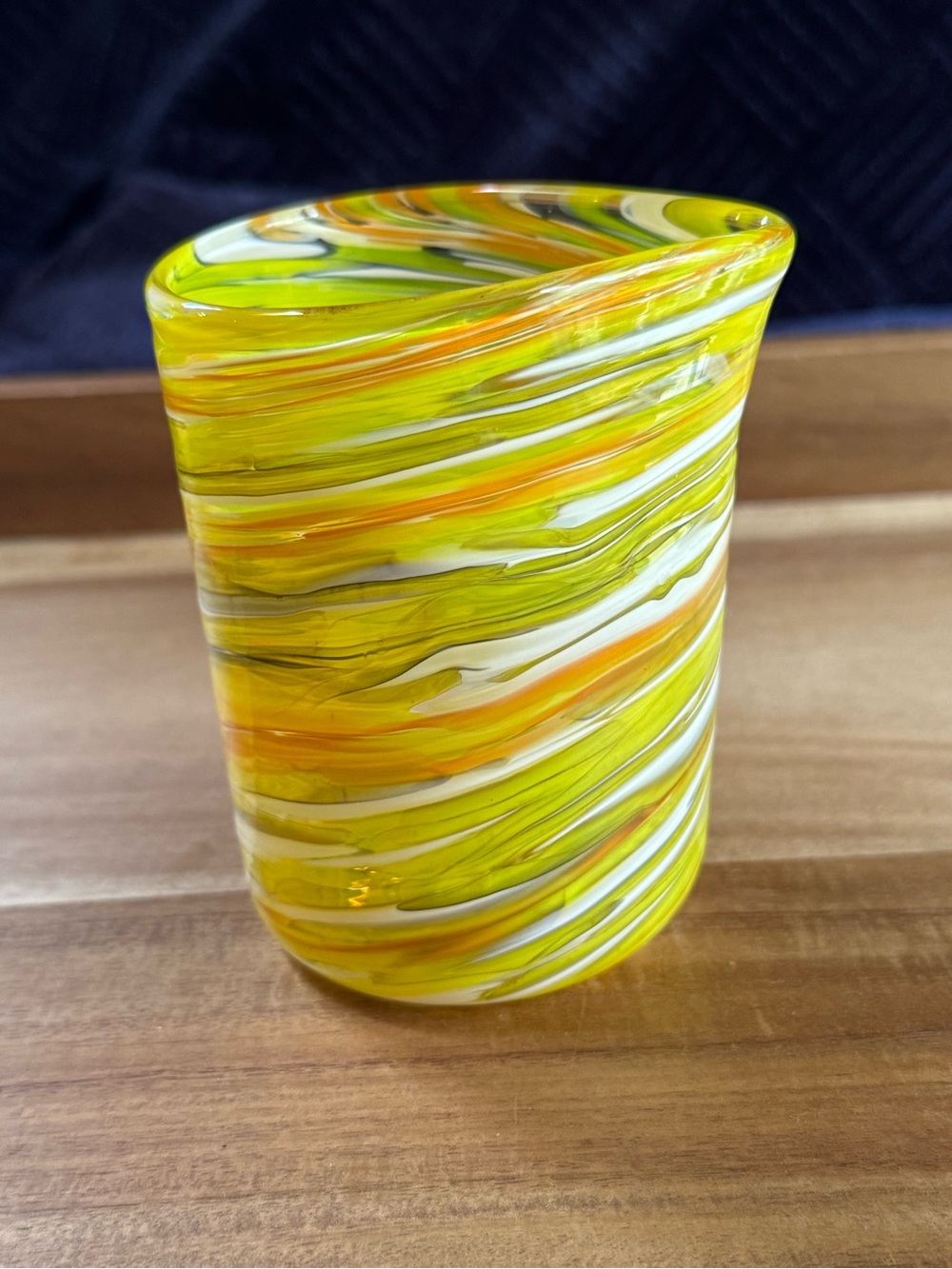 Source Unknown Yellow and Orange Swirl Glass Accent Vase
